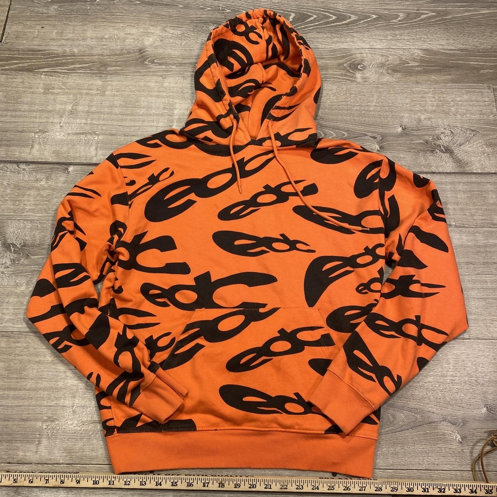 Insomniac EDC Hoodie Sweatshirt Mens Medium Orange All‎ Over Logo Pullover